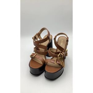 Michael Kors Women's Darrington Crackled Leather Platform Sandal Brown 8.5